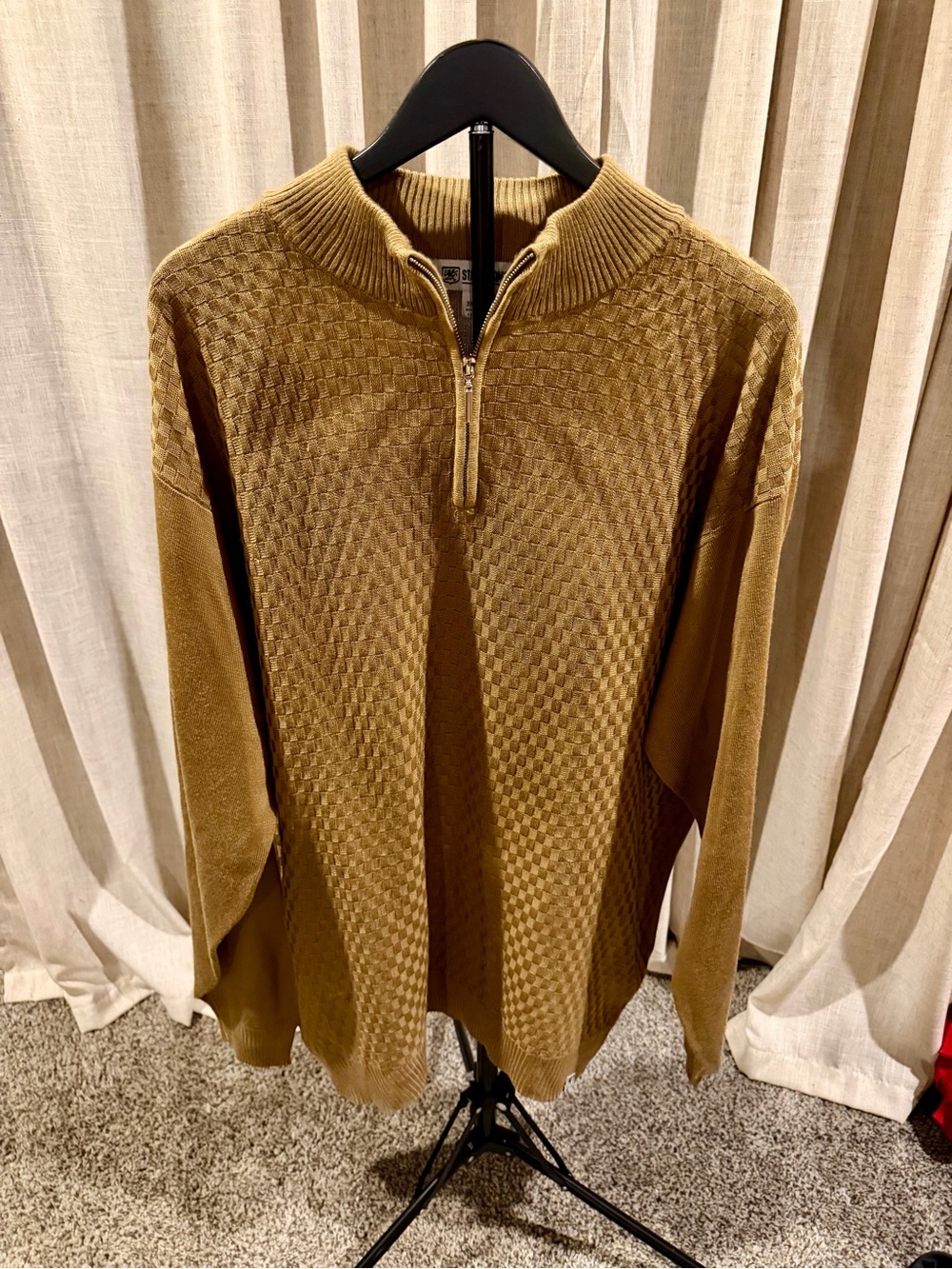 Stacy Adams Men's Zip Sweater in Tan Brown